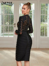 Load image into Gallery viewer, Sexy Women Dress Mesh Studded Button Black Beading Bodycon Runway Party Bandage Dress
