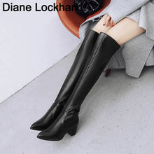 Load image into Gallery viewer, Women Comfort Winter Leather Rivet Thick Heel Boots Woman Thigh High Boots Plus size 33-48
