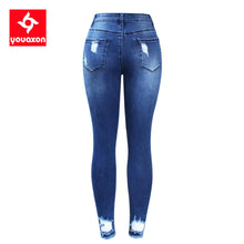 Load image into Gallery viewer, New S-XXXXXL Ultra Stretchy Blue Tassel Ripped Denim Pants For Women Pencil Skinny Jeans
