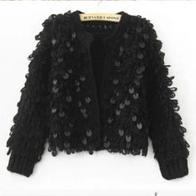 Load image into Gallery viewer, Woman Sequins Mohair hollow knitted cardigan sweater
