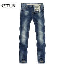 Load image into Gallery viewer, Dark Blue Men Stretch Slim Straight Regular Fit Men&#39;s Clothing Man Jeans Fashion Brand
