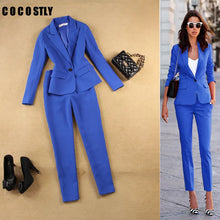 Load image into Gallery viewer, Pant Suits Set women&#39;s autumn female professional office lady blazer Slim blue suit jacket+ pants
