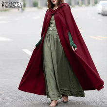 Load image into Gallery viewer, Women Poncho Winter Hooded Open Front Cloak Loose Solid Long Coat Hoodies Cosplay Outwear Christmas Casual Cape
