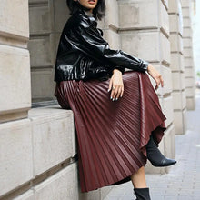 Load image into Gallery viewer, Fashion S -10 XL High quality PU pleated skirts long maxi leather skirt female vintage black skirt
