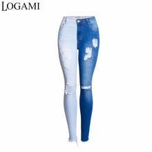 Load image into Gallery viewer, Skinny Ripped Woman Contrast Color Slim Jeans For Women Denim Pants
