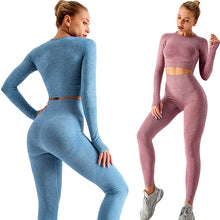 Load image into Gallery viewer, Seamless Yoga 2 Piece Set Women Long Sleeve Gym Crop Top High Waist Leggings Workout Set
