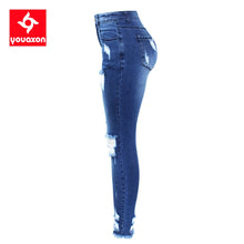 Load image into Gallery viewer, New S-XXXXXL Ultra Stretchy Blue Tassel Ripped Denim Pants For Women Pencil Skinny Jeans
