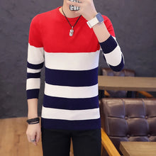 Load image into Gallery viewer, Hot sale men&#39;s sweater Autumn new students Slim youth striped sweater red and black two colors M-XXL
