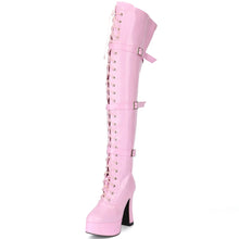 Load image into Gallery viewer, New Women&#39;s 4.5 Inch Heel over Knee Thigh High Boot with hook lace up and side zipper.
