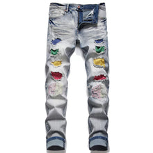 Load image into Gallery viewer, Men&#39;s Biker Light Ripped Moto Denim Man Pleated Scratched Motorcycle Slim Jean
