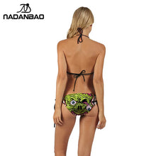 Load image into Gallery viewer, Bikini Sexy Swimsuit biquini Skull Printed Women Bra Swimwear Green Bathing Suit Bikinis
