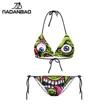 Load image into Gallery viewer, Bikini Sexy Swimsuit biquini Skull Printed Women Bra Swimwear Green Bathing Suit Bikinis
