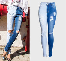 Load image into Gallery viewer, Skinny Ripped Woman Contrast Color Slim Jeans For Women Denim Pants
