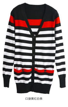 Load image into Gallery viewer, Women Slim Sweater Cardigan V-Neck Medium-Long Stripe Cardigan Women Knitted Outerwear Female
