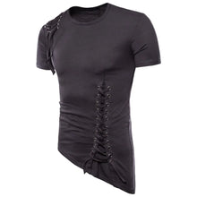 Load image into Gallery viewer, Men irregular design t shirt tops lacing slim fit men tee shirts
