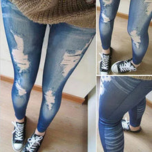 Load image into Gallery viewer, New Black/Blue Women Fashions Destroyed Leggings Jeans Look Jeggings Stretch Skinny Lady Jeans
