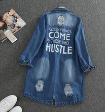 Load image into Gallery viewer, Women Turn Down Collar Hole Long Sleeve Casual Denim Jacket Women Jeans Coat Outerwear Plus Size 8XL
