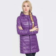 Load image into Gallery viewer, New Winter Down Jacket Women Long White Duck Down Jackets Outwear Ultralight Hooded Thin Hat Coat 6XL 7XL
