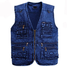 Load image into Gallery viewer, Men&#39;s vest Outerwear denim waistcoat deep blue color plus size sleeveless  jacket Multi-pocket size XL to 5XL
