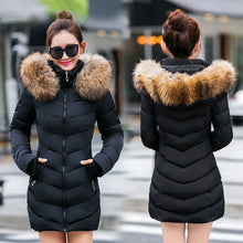 Load image into Gallery viewer, Winter coat hooded slim outwear woman long parka faux fox fur cotton padded abrigos mujer invierno
