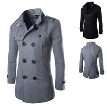 Load image into Gallery viewer, Autumn men dust coat woolen overcoat slim fit outwear 2 colors M-5XL
