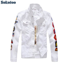 Load image into Gallery viewer, Men&#39;s patches design slim fit denim jacket White army green patchwork Outerwear for man
