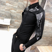 Load image into Gallery viewer, Men Shawl Print Slim Fit Long Sleeve Tuxedo Shirts Black White Trendy Dress Shirt Male
