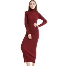 Load image into Gallery viewer, Women Knit Style Long Sleeve Turtleneck Winter Maxi Dress Slim Work Wear Office Dress Vestidos
