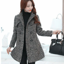 Load image into Gallery viewer, New Women&#39;s Wool Blends Coat Winter Elegant Turtleneck Plaid Slim Long Tweed Woolen Outerwear Female
