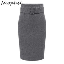 Load image into Gallery viewer, 2023 Winter Gray Thick Wool Midi Pencil Skirts Women Casual Slim High Waist With Belt Office Work Wear Saia S-XXXL S1205
