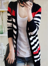 Load image into Gallery viewer, Women Slim Sweater Cardigan V-Neck Medium-Long Stripe Cardigan Women Knitted Outerwear Female
