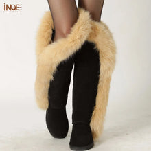 Load image into Gallery viewer, Fox Fur Botas Real Cow Suede Leather Over The Knee Long Winter Boots for Women
