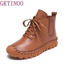 Load image into Gallery viewer, Genuine Leather Shoes Women Winter Ankle Boots Warm Soft Outdoor Casual Flat Shoes Woman
