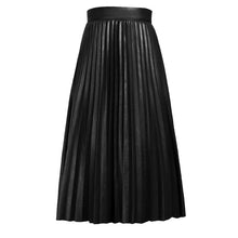 Load image into Gallery viewer, Fashion S -10 XL High quality PU pleated skirts long maxi leather skirt female vintage black skirt
