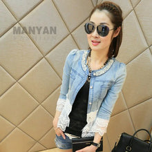 Load image into Gallery viewer, Lace Female Denim Jacket Slim Casual Female Jackets Women Oversized Jean Coat
