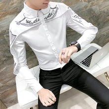 Load image into Gallery viewer, Men Shawl Print Slim Fit Long Sleeve Tuxedo Shirts Black White Trendy Dress Shirt Male
