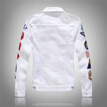 Load image into Gallery viewer, Men&#39;s patches design slim fit denim jacket White army green patchwork Outerwear for man
