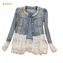 Load image into Gallery viewer, Lace Female Denim Jacket Slim Casual Female Jackets Women Oversized Jean Coat
