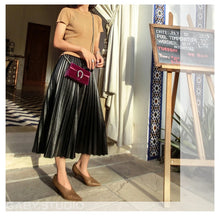 Load image into Gallery viewer, Fashion S -10 XL High quality PU pleated skirts long maxi leather skirt female vintage black skirt
