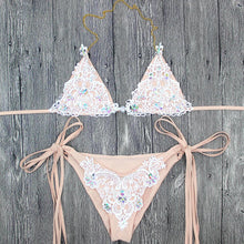 Load image into Gallery viewer, Lace Bikini Crystal Women Swimwear Nude Bikinis Brazilian Rhinestone Beachwear Push Up Bikini Lace Biquini
