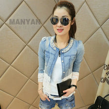 Load image into Gallery viewer, Lace Female Denim Jacket Slim Casual Female Jackets Women Oversized Jean Coat
