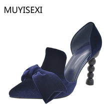 Load image into Gallery viewer, Women High Heel Velvet Bow Pointed Toe Stiletto Party Shoes Women Pumps
