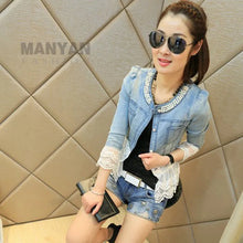 Load image into Gallery viewer, Lace Female Denim Jacket Slim Casual Female Jackets Women Oversized Jean Coat
