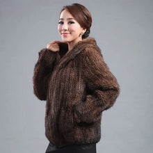 Load image into Gallery viewer, New mink fur coat women&#39;s long-sleeve top fashion all-match mink knitted fur coat
