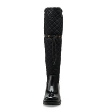 Load image into Gallery viewer, Women Rubber Patchwork Rain Boots Over Knee Winter Warm Fur Rainboots
