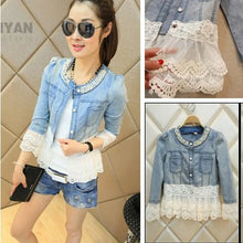 Load image into Gallery viewer, Lace Female Denim Jacket Slim Casual Female Jackets Women Oversized Jean Coat
