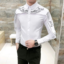 Load image into Gallery viewer, Men Shawl Print Slim Fit Long Sleeve Tuxedo Shirts Black White Trendy Dress Shirt Male
