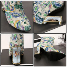 Load image into Gallery viewer, Phoentin ethnic print flower women&#39;s boots mixed color crystal bird cage high heels
