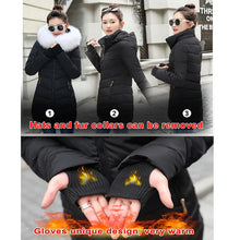 Load image into Gallery viewer, Winter coat hooded slim outwear woman long parka faux fox fur cotton padded abrigos mujer invierno
