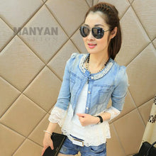 Load image into Gallery viewer, Lace Female Denim Jacket Slim Casual Female Jackets Women Oversized Jean Coat
